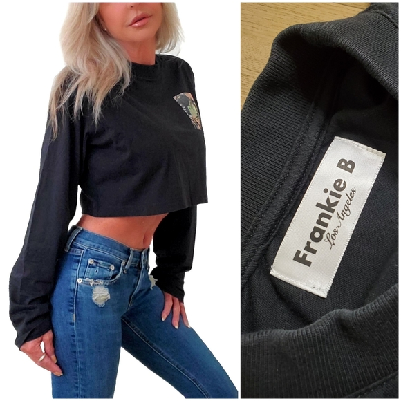 Frankie B Jenny Black Crop Long Sleeve Top - Picture 2 of 6